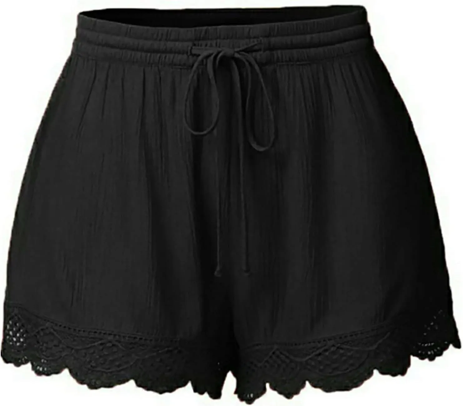 Womens Summer Shorts Casual Dressy Lace Trim Drawstring Elastic Waist Beach Pants Workout Gym Shorts Plus Size.S-5XL