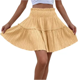 Women's Summer Skirts Cute High Waist Ruffle Skirt Swing Beach Mini Skirt A-Line Flowy Boho Beach Skirts
