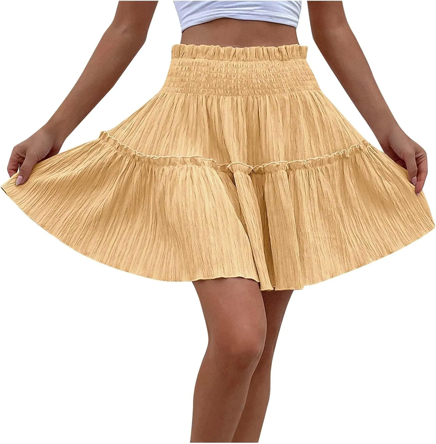 Women's Summer Skirts Cute High Waist Ruffle Skirt Swing Beach Mini Skirt A-Line Flowy Boho Beach Skirts