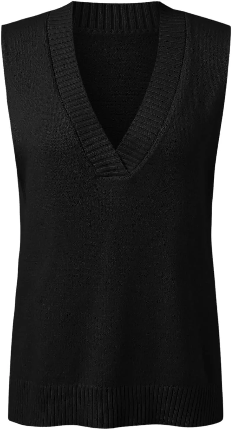 Womens V Neck Oversized Sweater Vest Oversized Sleeveless Cable Knitted Pullover Knit Vest Sweater