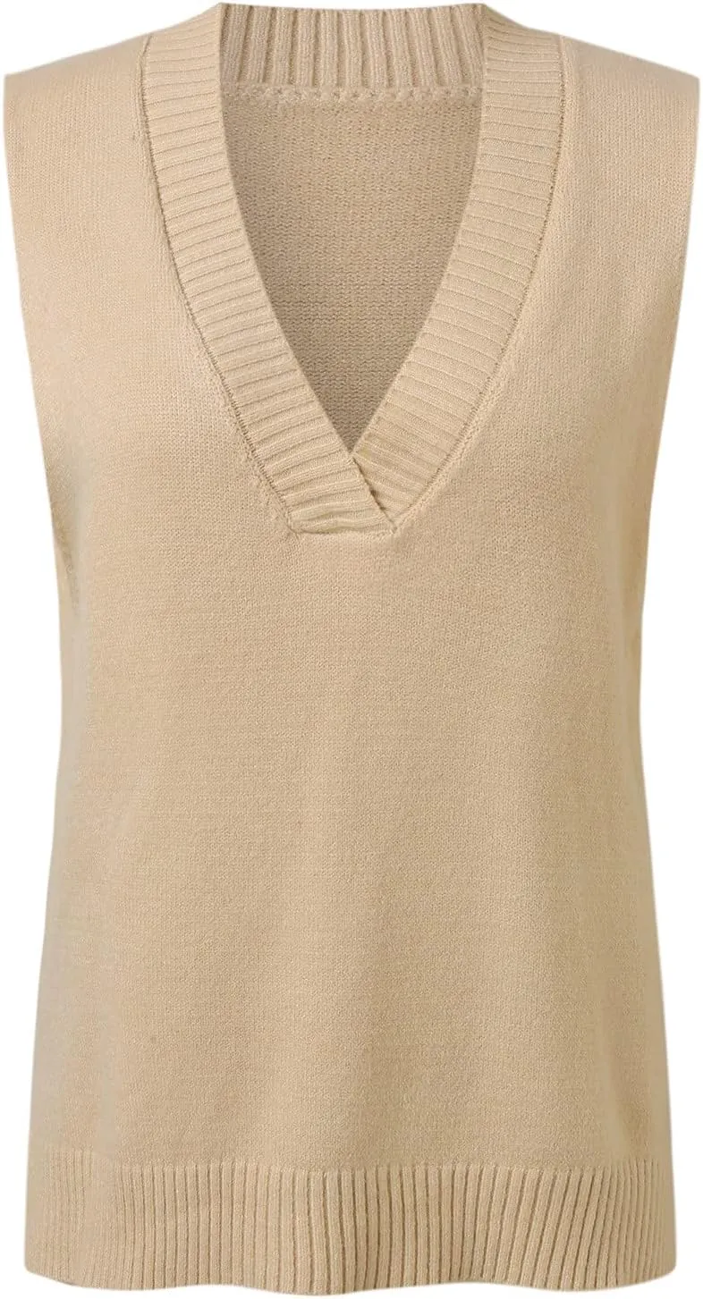 Womens V Neck Oversized Sweater Vest Oversized Sleeveless Cable Knitted Pullover Knit Vest Sweater
