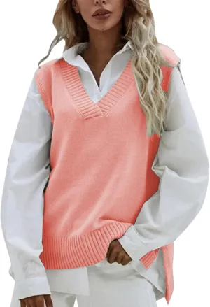 Womens V Neck Oversized Sweater Vest Oversized Sleeveless Cable Knitted Pullover Knit Vest Sweater