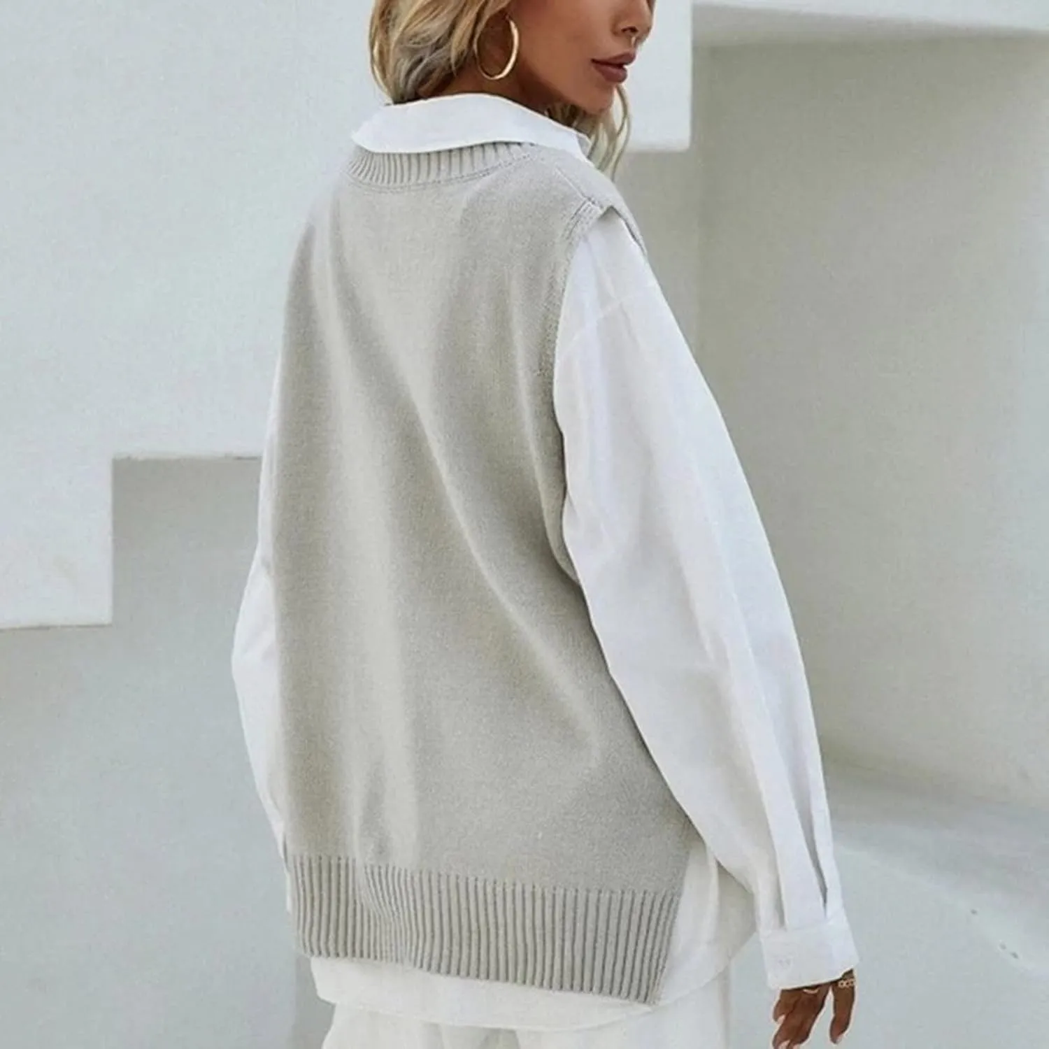 Womens V Neck Oversized Sweater Vest Oversized Sleeveless Cable Knitted Pullover Knit Vest Sweater