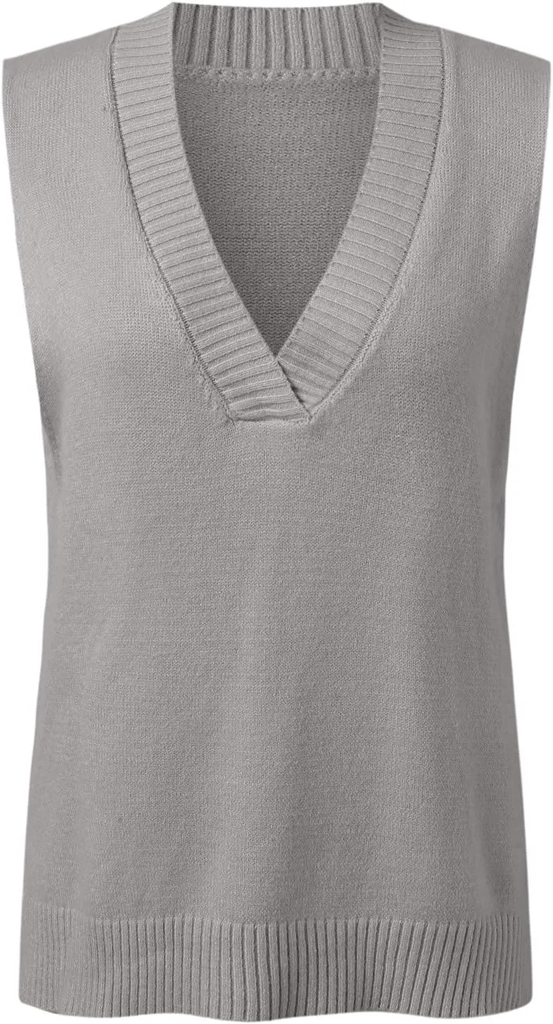 Womens V Neck Oversized Sweater Vest Oversized Sleeveless Cable Knitted Pullover Knit Vest Sweater
