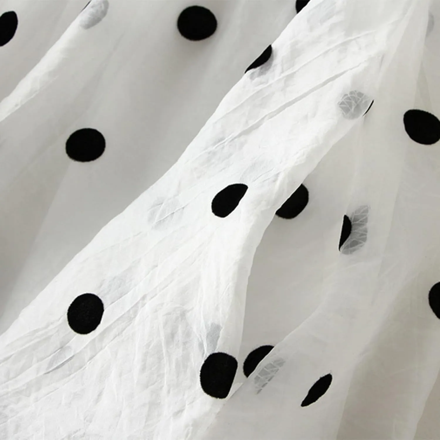 Women's Vintage Polka Dots Tulle Skirts Elastic Waist A Line Pleated Ruffle Midi Skirt Summer Loose Flowy Skirts