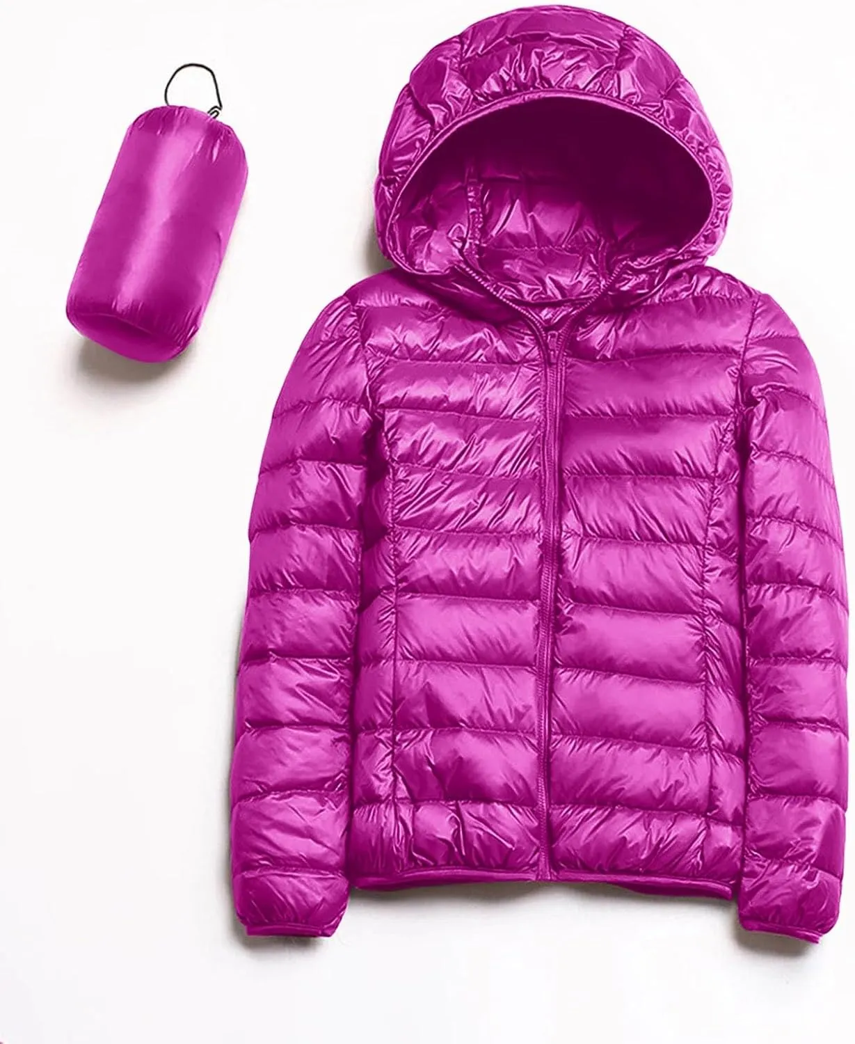 Womens Warm Lightweight Puffer Jacket 2024 Fashion Winter Coats Casual Full Zip Hooded Outwear 2024 Long Sleeve Coat