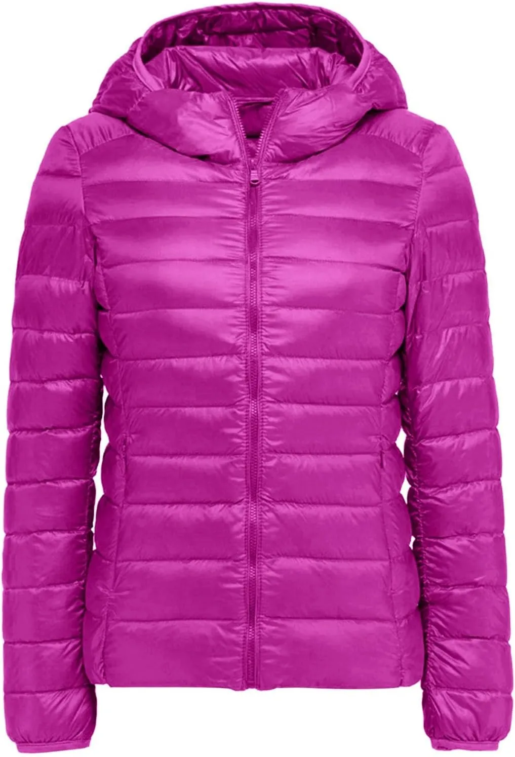 Womens Warm Lightweight Puffer Jacket 2024 Fashion Winter Coats Casual Full Zip Hooded Outwear 2024 Long Sleeve Coat