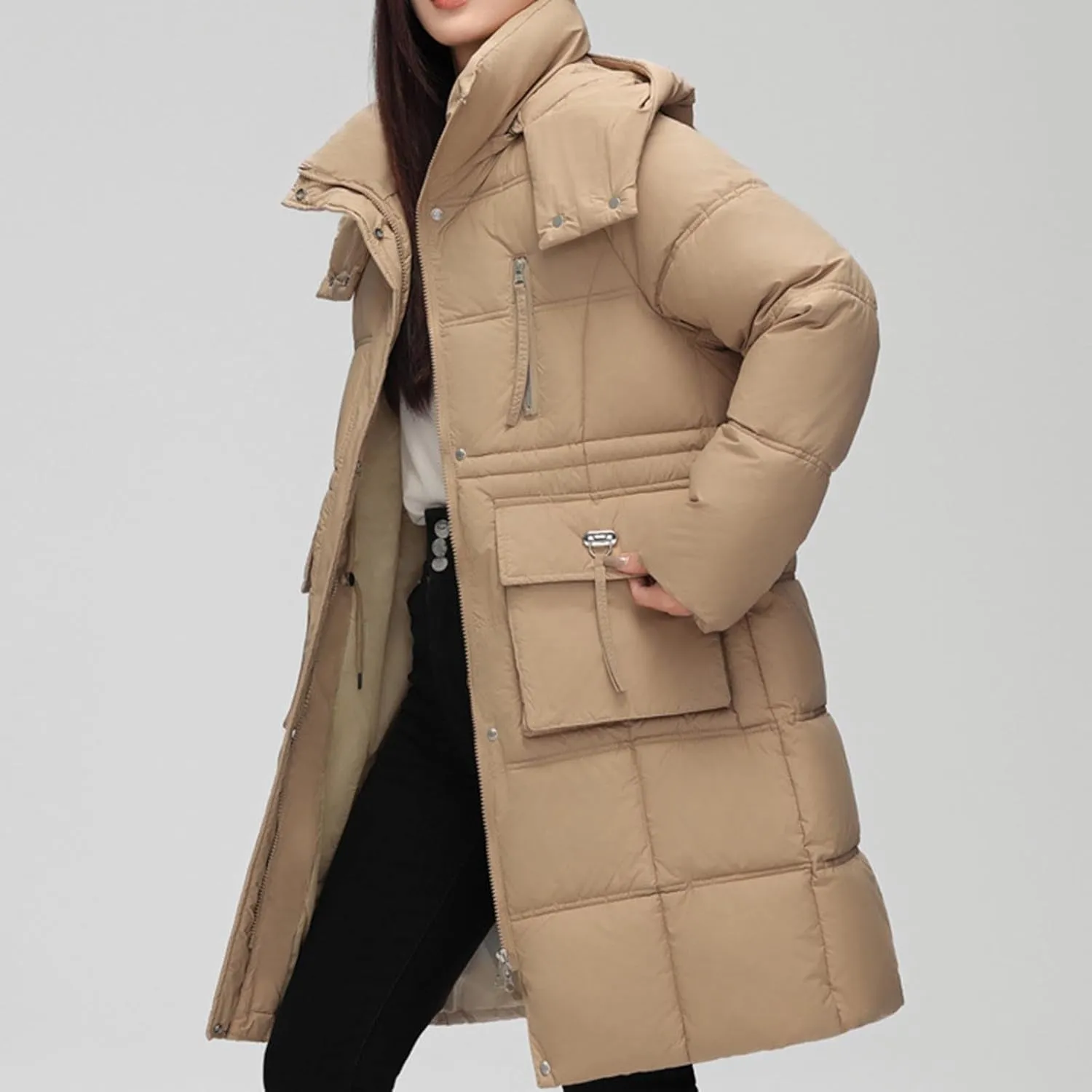 Women's Warm Winter Down Puffer Jackets Comfy Thicken Snow Parka Quilted Jackets Oversized Long Trench Padded Coats