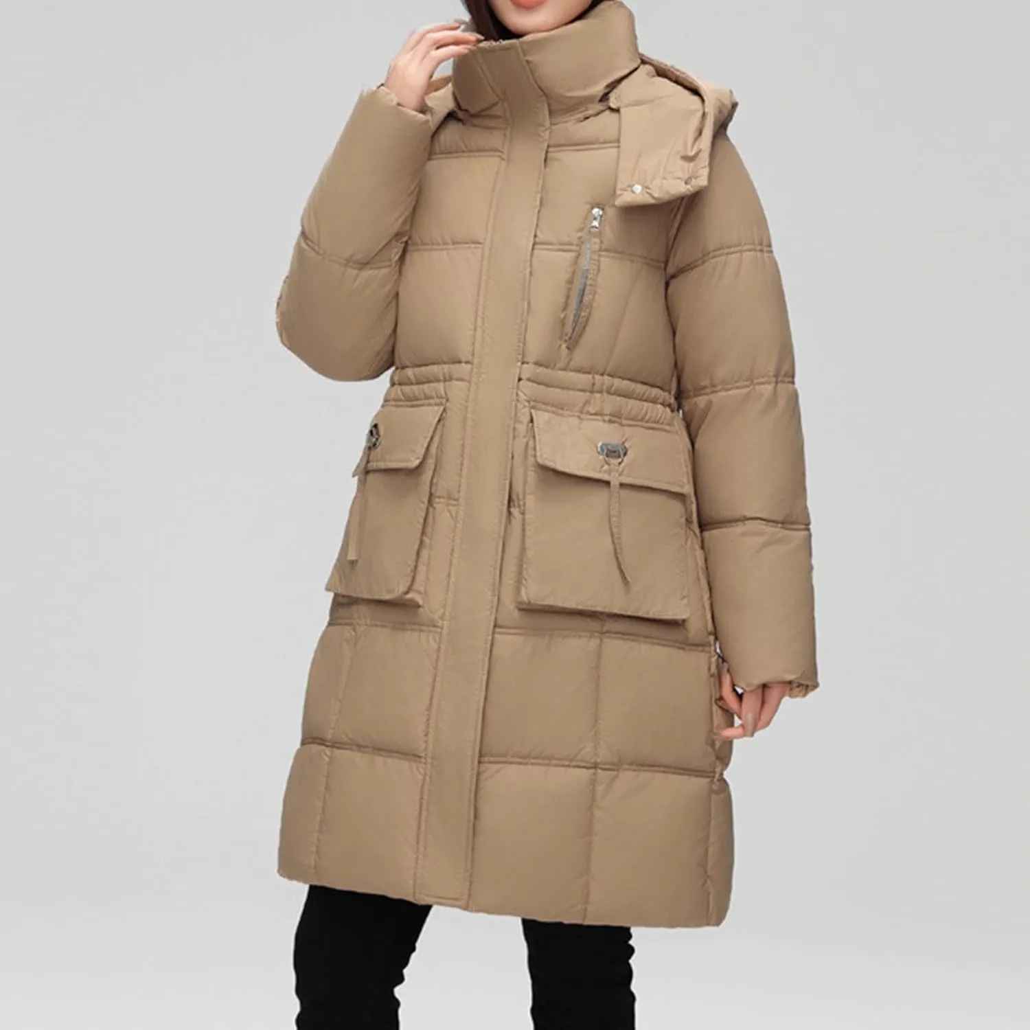 Women's Warm Winter Down Puffer Jackets Comfy Thicken Snow Parka Quilted Jackets Oversized Long Trench Padded Coats