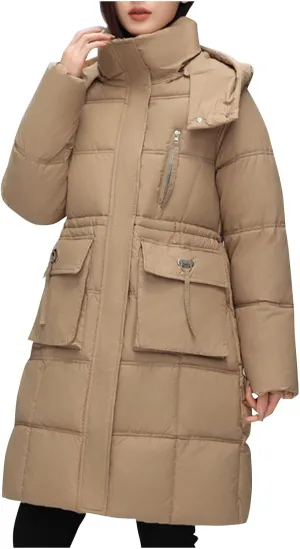 Women's Warm Winter Down Puffer Jackets Comfy Thicken Snow Parka Quilted Jackets Oversized Long Trench Padded Coats