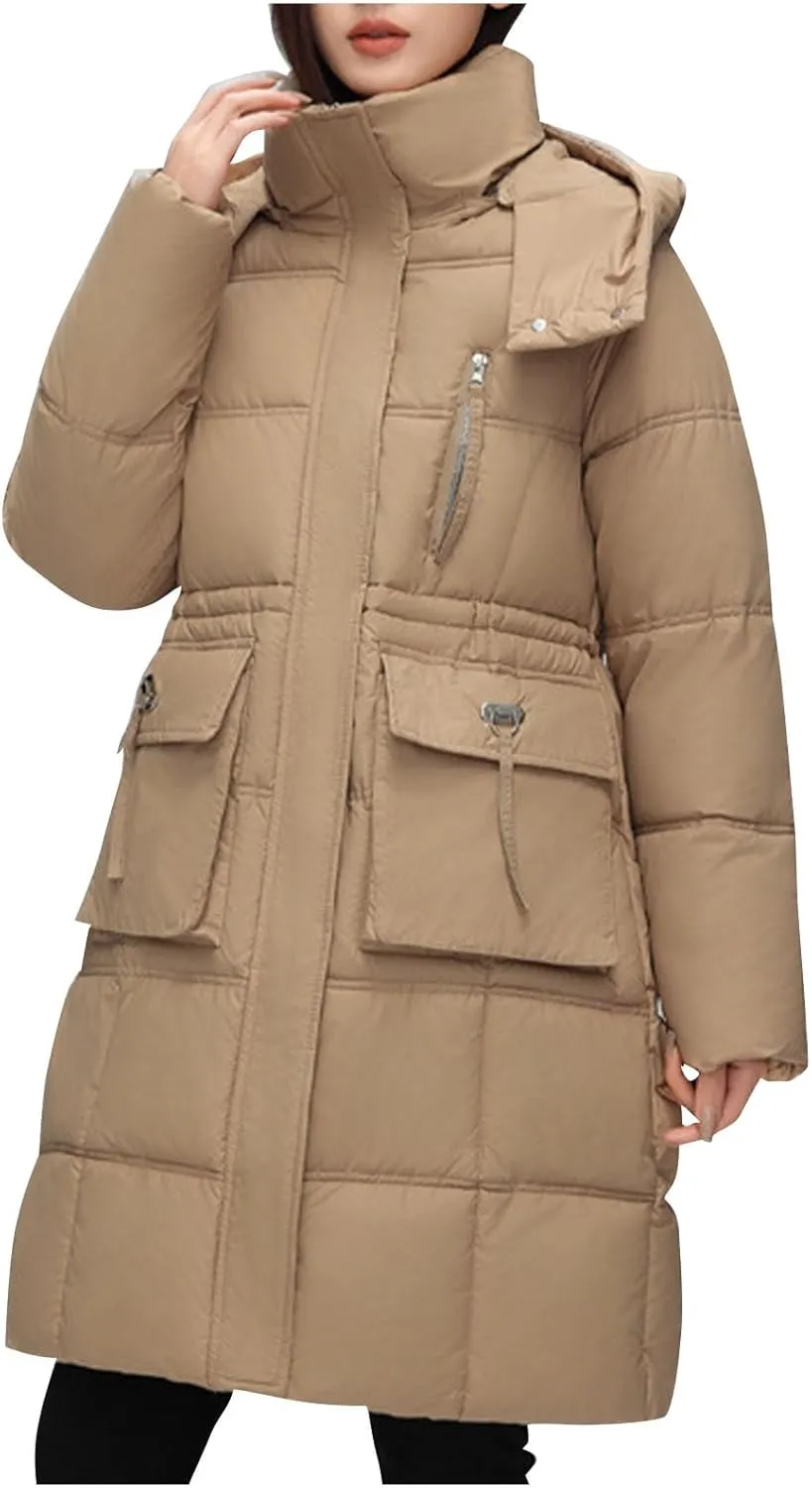Women's Warm Winter Down Puffer Jackets Comfy Thicken Snow Parka Quilted Jackets Oversized Long Trench Padded Coats