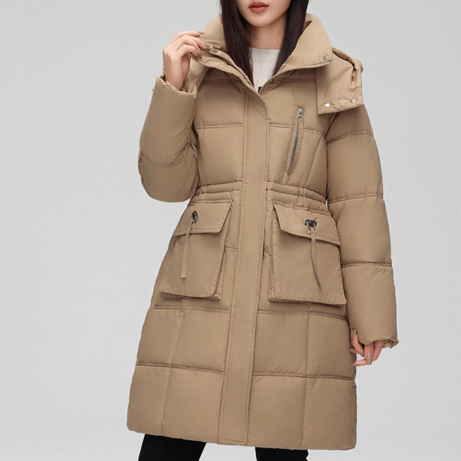 Women's Warm Winter Down Puffer Jackets Comfy Thicken Snow Parka Quilted Jackets Oversized Long Trench Padded Coats