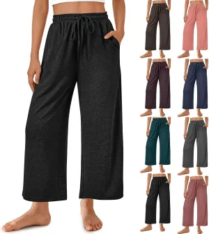 Women's Wide Leg Sweatpants Running Yoga Joggers Pants Loose Comfort Workout Capris with Pocket Baggy Crop