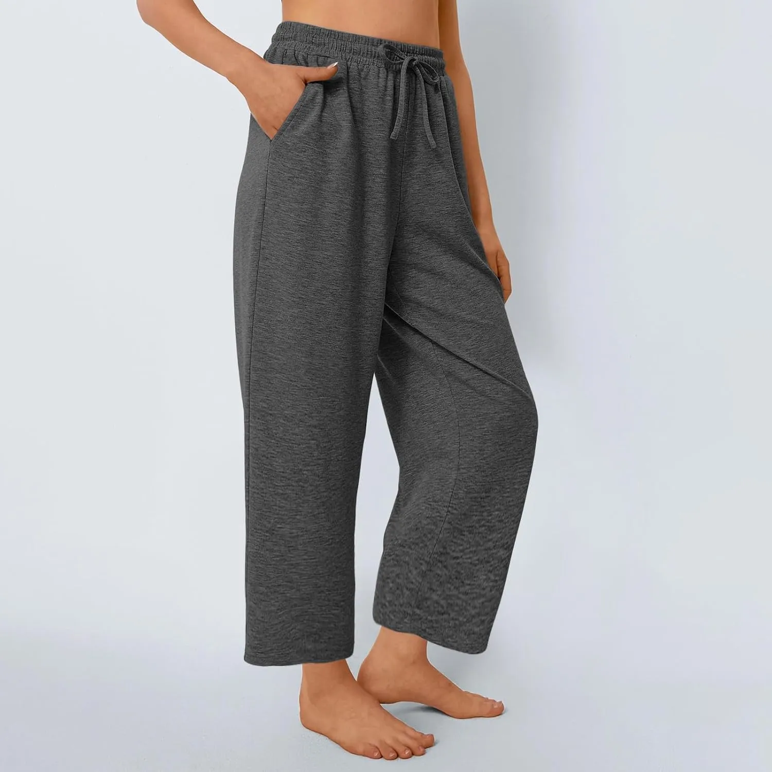 Women's Wide Leg Sweatpants Running Yoga Joggers Pants Loose Comfort Workout Capris with Pocket Baggy Crop