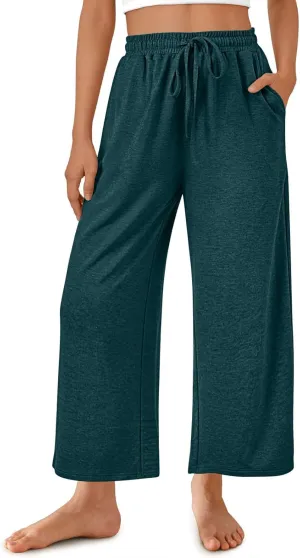 Women's Wide Leg Sweatpants Running Yoga Joggers Pants Loose Comfort Workout Capris with Pocket Baggy Crop