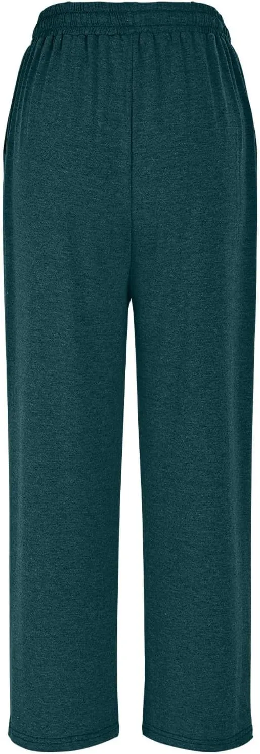 Women's Wide Leg Sweatpants Running Yoga Joggers Pants Loose Comfort Workout Capris with Pocket Baggy Crop