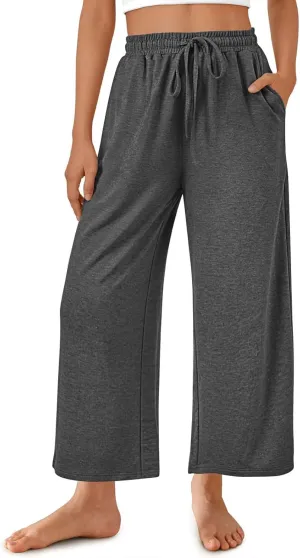 Women's Wide Leg Sweatpants Running Yoga Joggers Pants Loose Comfort Workout Capris with Pocket Baggy Crop