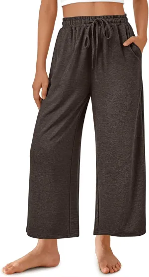 Women's Wide Leg Sweatpants Running Yoga Joggers Pants Loose Comfort Workout Capris with Pocket Baggy Crop