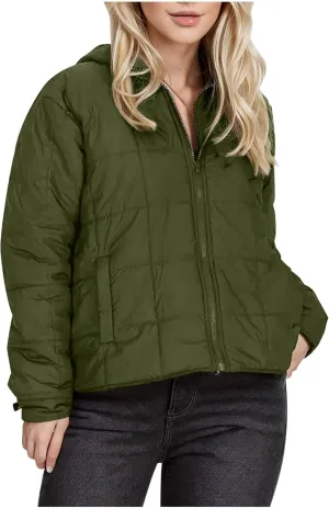Womens Winter Coat Quilted Puffer Fleece Sherpa Zip Up Jackets Oversize Long Sleeve Warm Outwear with Pockets