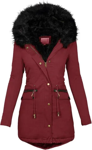 Women's Winter Coats Fleece Parkas Anoraks Hooded Military Puffer Jacket Coats Quilted Thicken Parka Jacket with Fur Trim