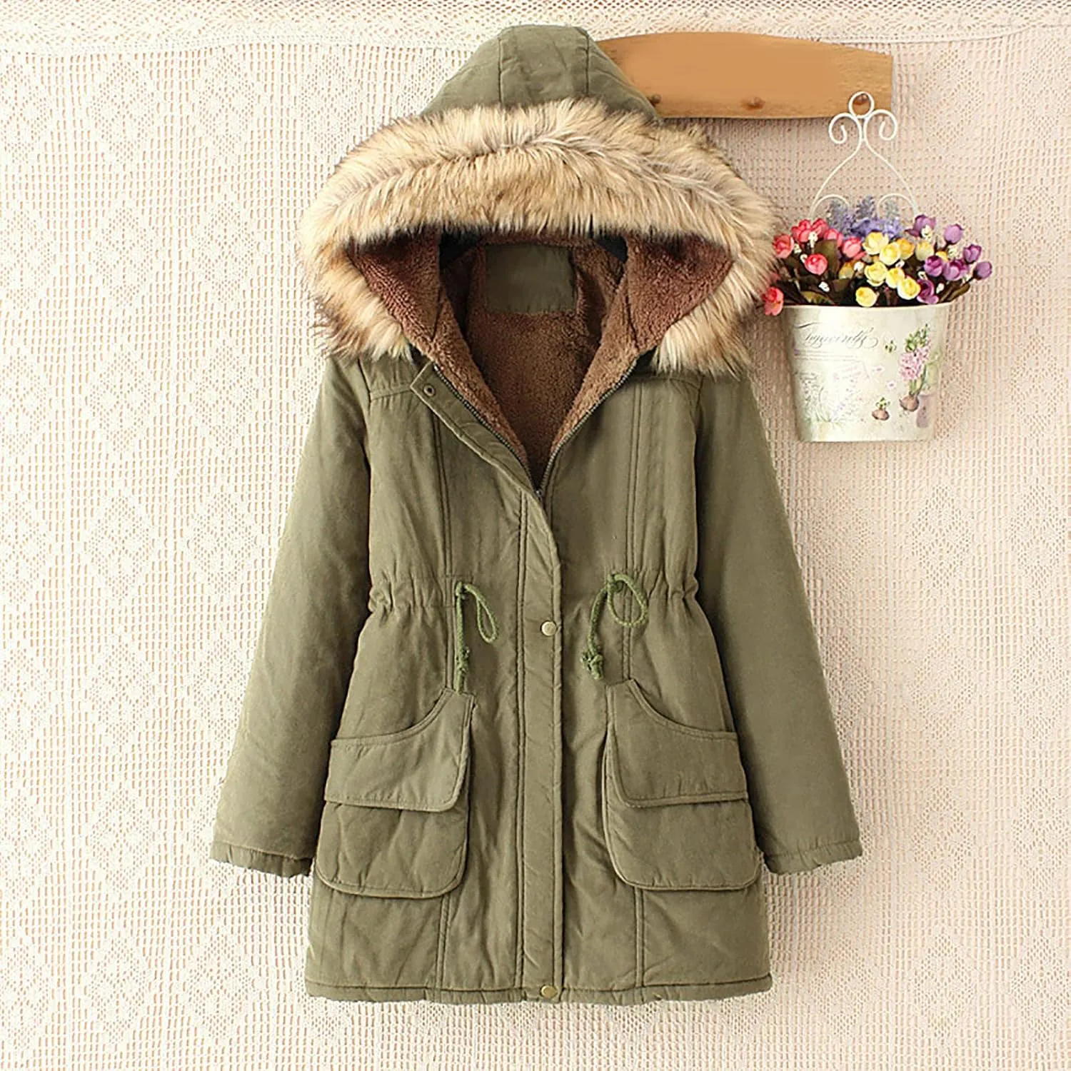 Womens Winter Coats Mid Length Puffer Coat Sherpa Lined Warm Heavy Jackets Thickened Windproof Outerwear with Hood