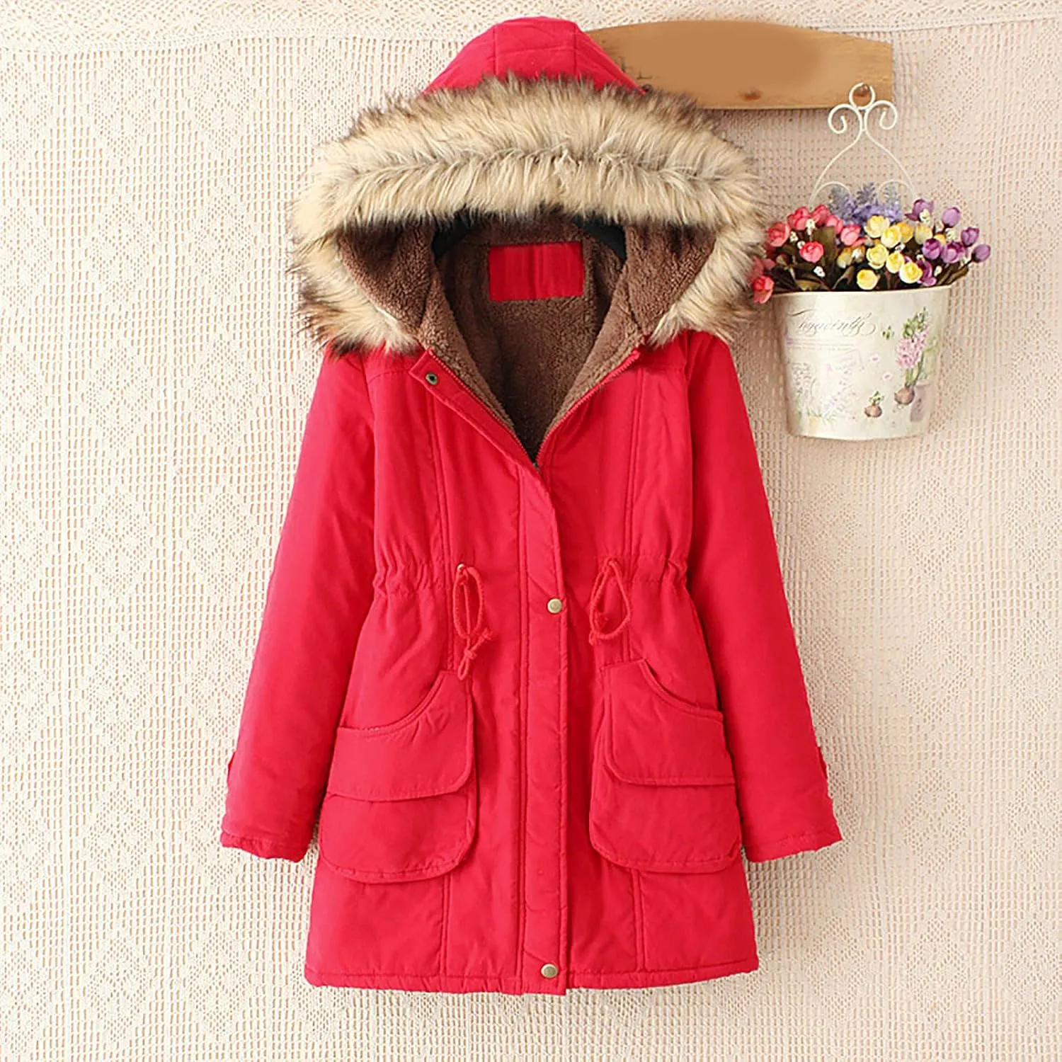 Womens Winter Coats Mid Length Puffer Coat Sherpa Lined Warm Heavy Jackets Thickened Windproof Outerwear with Hood