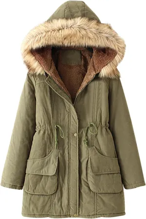 Womens Winter Coats Mid Length Puffer Coat Sherpa Lined Warm Heavy Jackets Thickened Windproof Outerwear with Hood