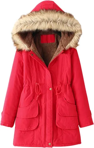 Womens Winter Coats Mid Length Puffer Coat Sherpa Lined Warm Heavy Jackets Thickened Windproof Outerwear with Hood