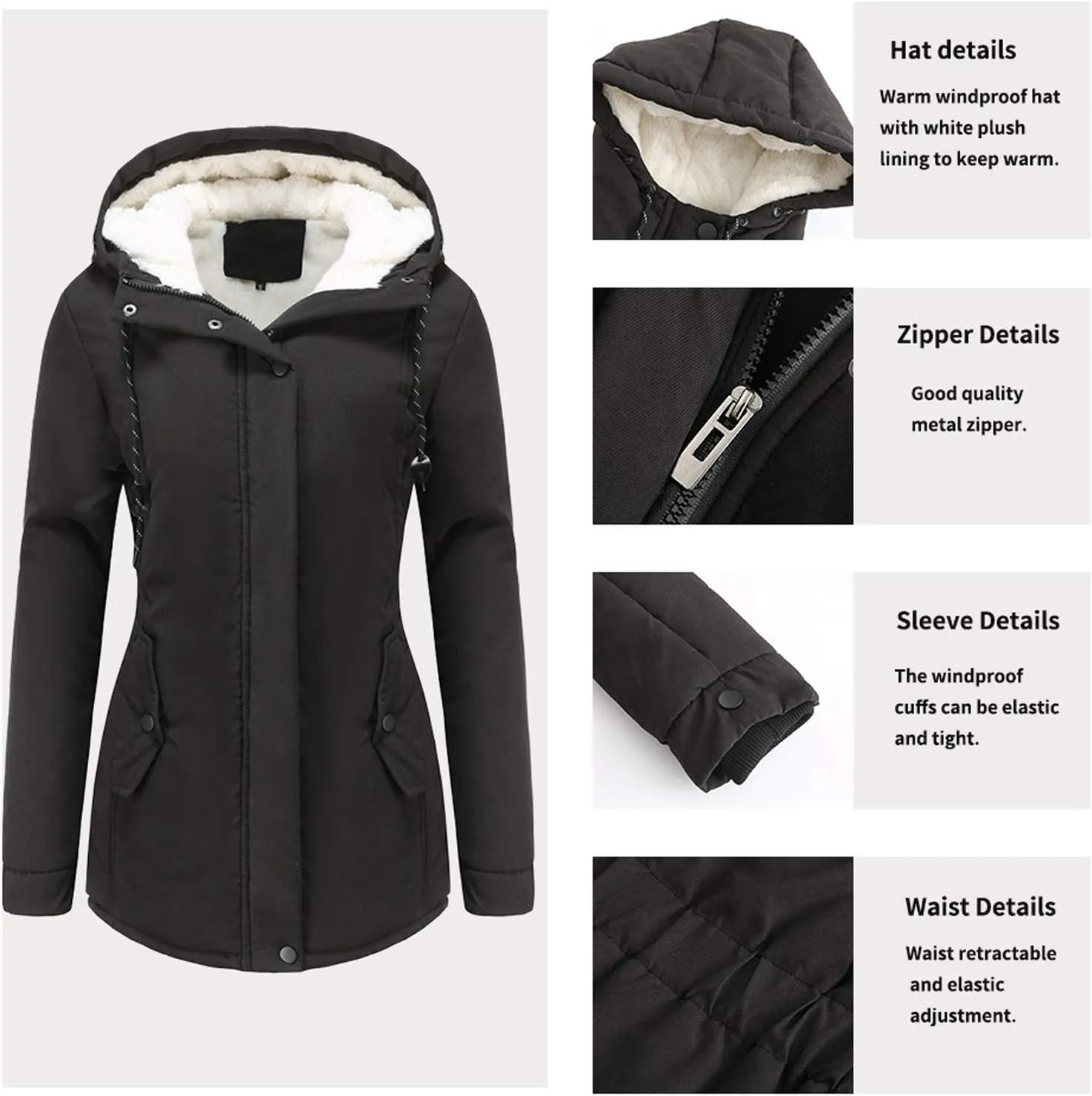 Womens Winter Coats Thickened Windproof Outerwear Warm Sherpa Lined Parkas Jacket with Fur Hood Plus Size Puffer Down