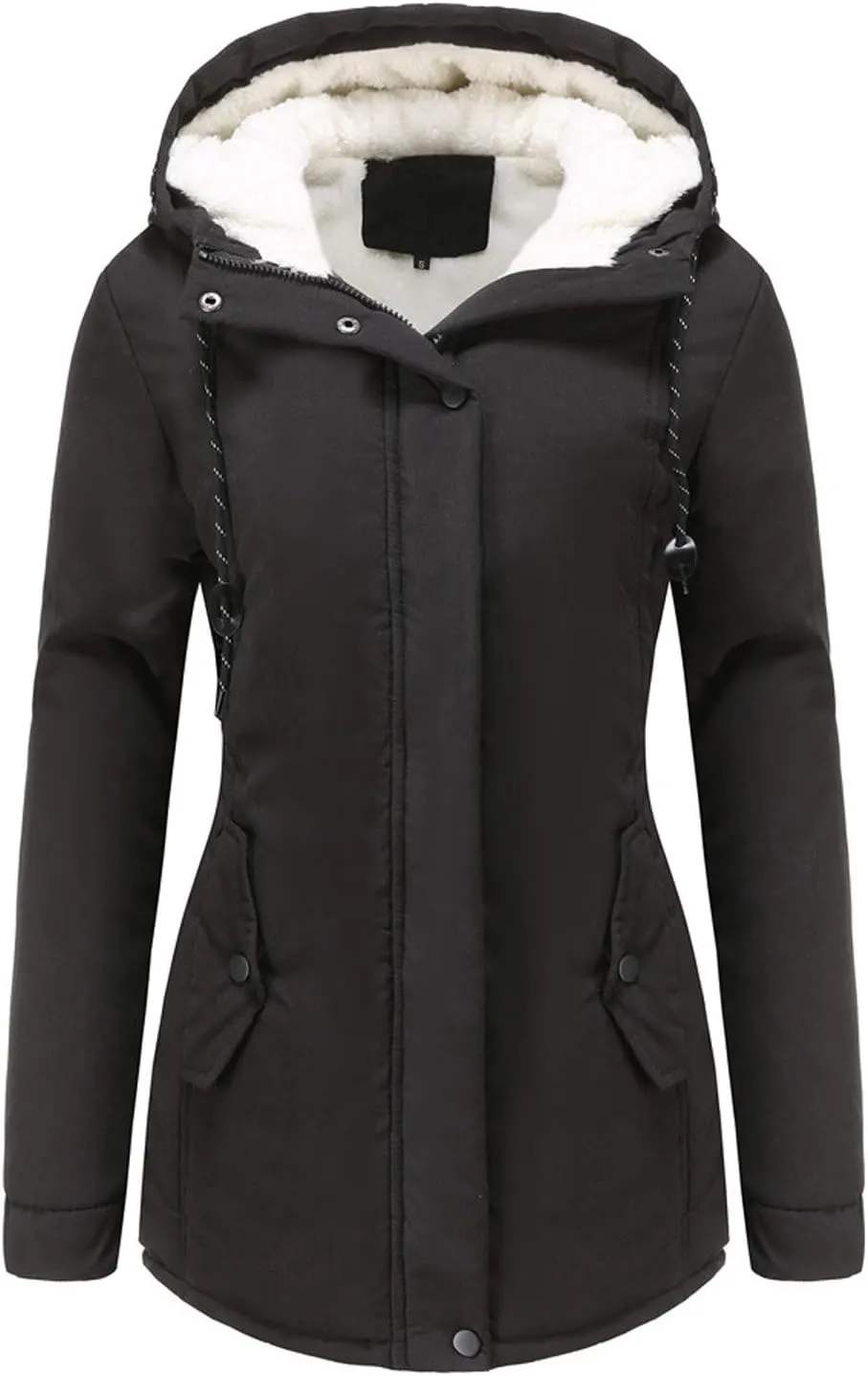 Womens Winter Coats Thickened Windproof Outerwear Warm Sherpa Lined Parkas Jacket with Fur Hood Plus Size Puffer Down