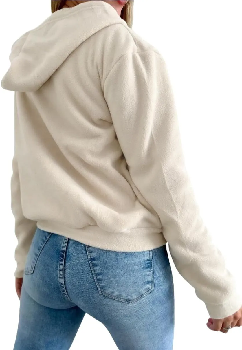 Womens Winter Hoodies Sherpa Lined Hooded Sweatshirt Zip Up Thick Warm Jacket Coat with Pockets