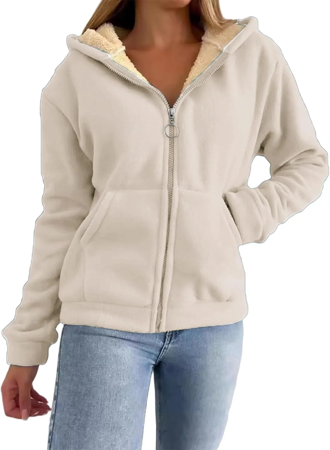 Womens Winter Hoodies Sherpa Lined Hooded Sweatshirt Zip Up Thick Warm Jacket Coat with Pockets