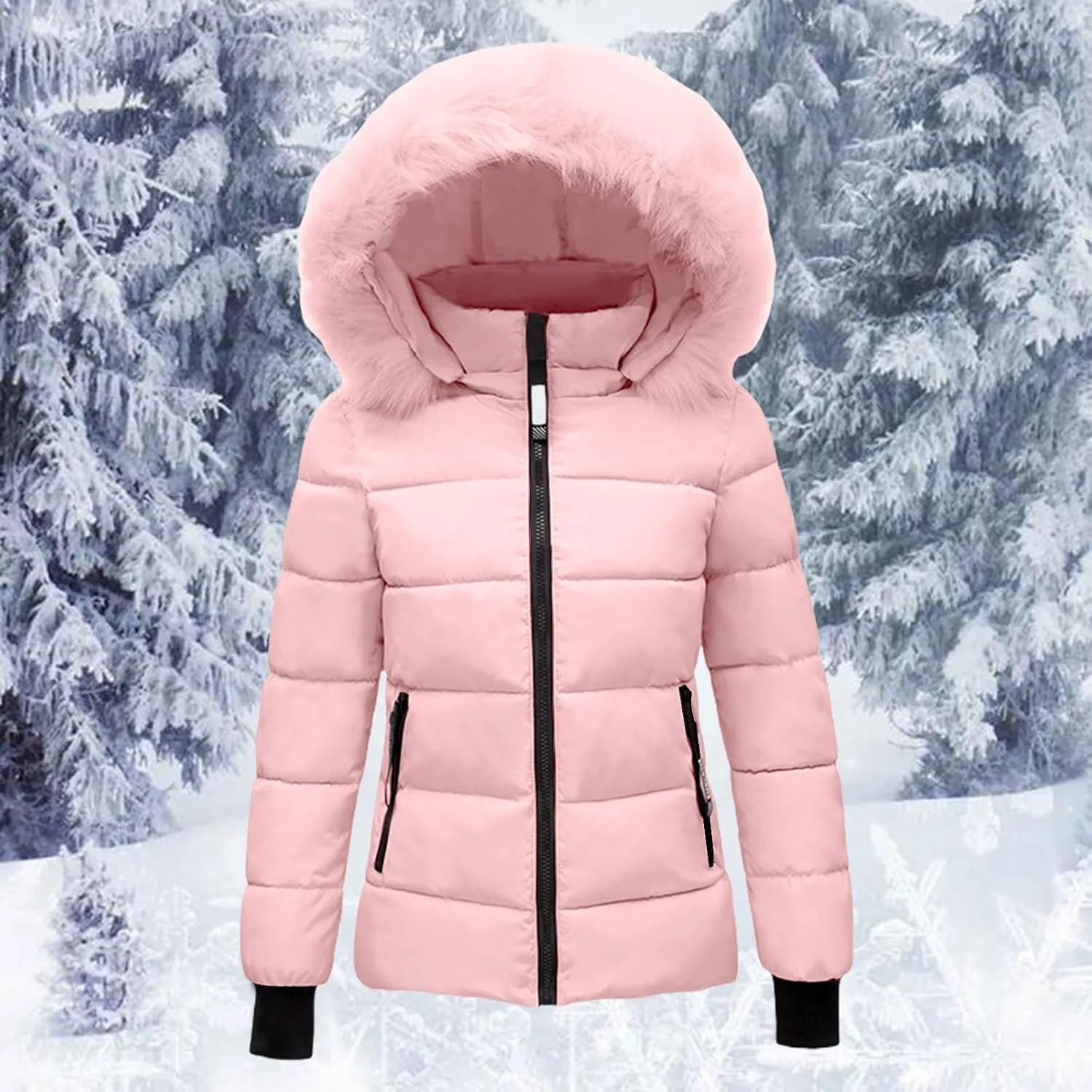 Women's Winter Puffer Coat Hooded Windproof Winter Coat with Recycled Insulation Winter Slim Short Hooded Warm White
