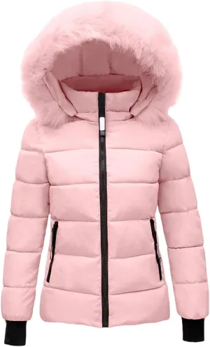 Women's Winter Puffer Coat Hooded Windproof Winter Coat with Recycled Insulation Winter Slim Short Hooded Warm White