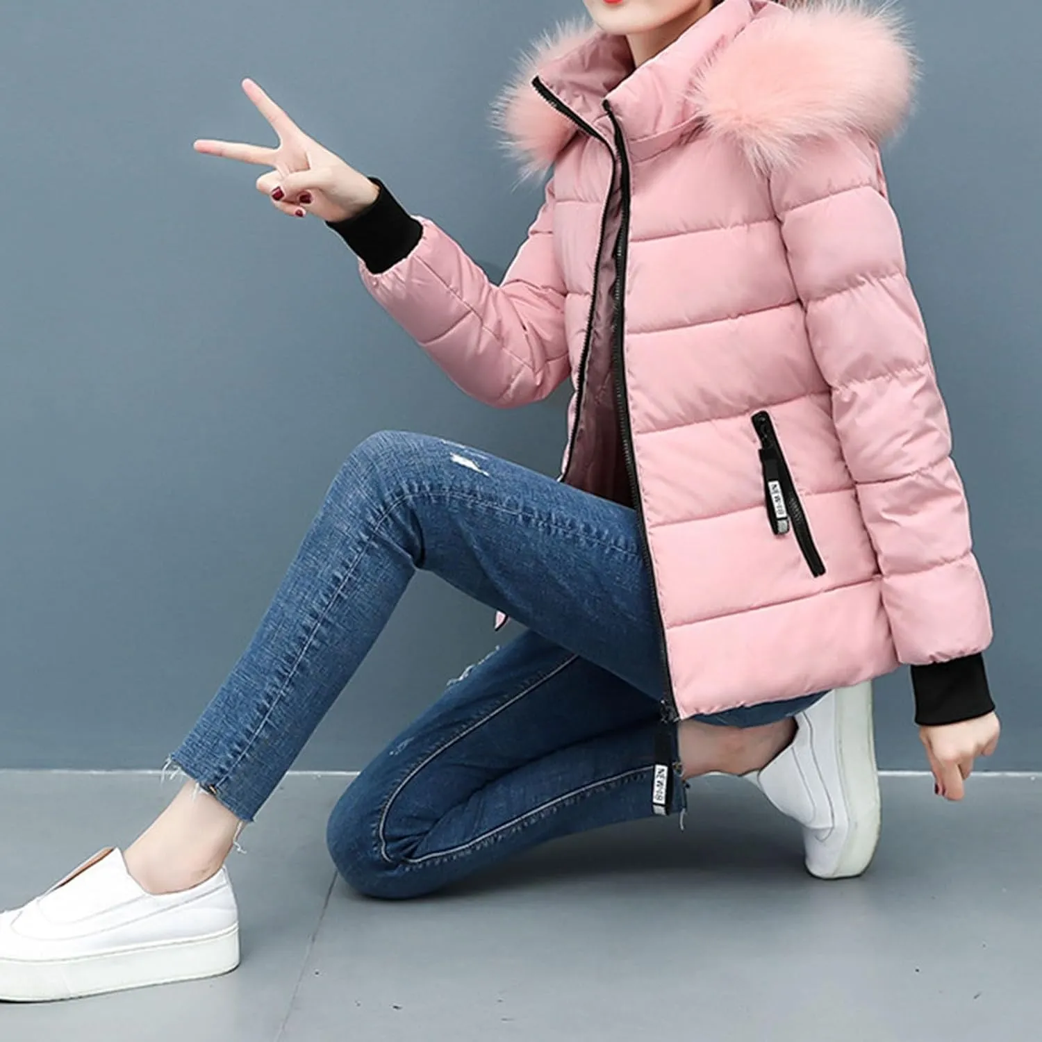 Women's Winter Puffer Coat Hooded Windproof Winter Coat with Recycled Insulation Winter Slim Short Hooded Warm White