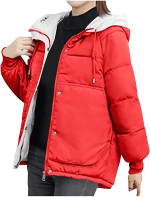 Womens Winter Quilted Hooded Jackets, Full Zip Thicken Long Sleeve Puffer Jacket Windproof Coats with Pocket