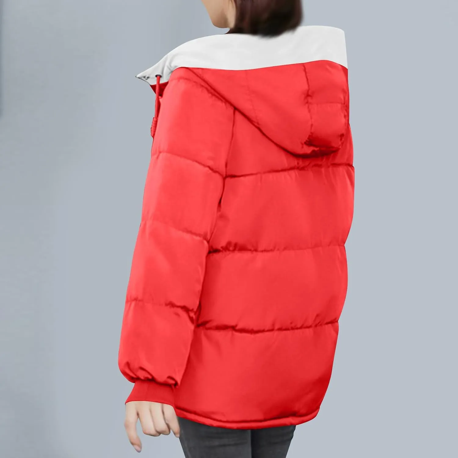 Womens Winter Quilted Hooded Jackets, Full Zip Thicken Long Sleeve Puffer Jacket Windproof Coats with Pocket
