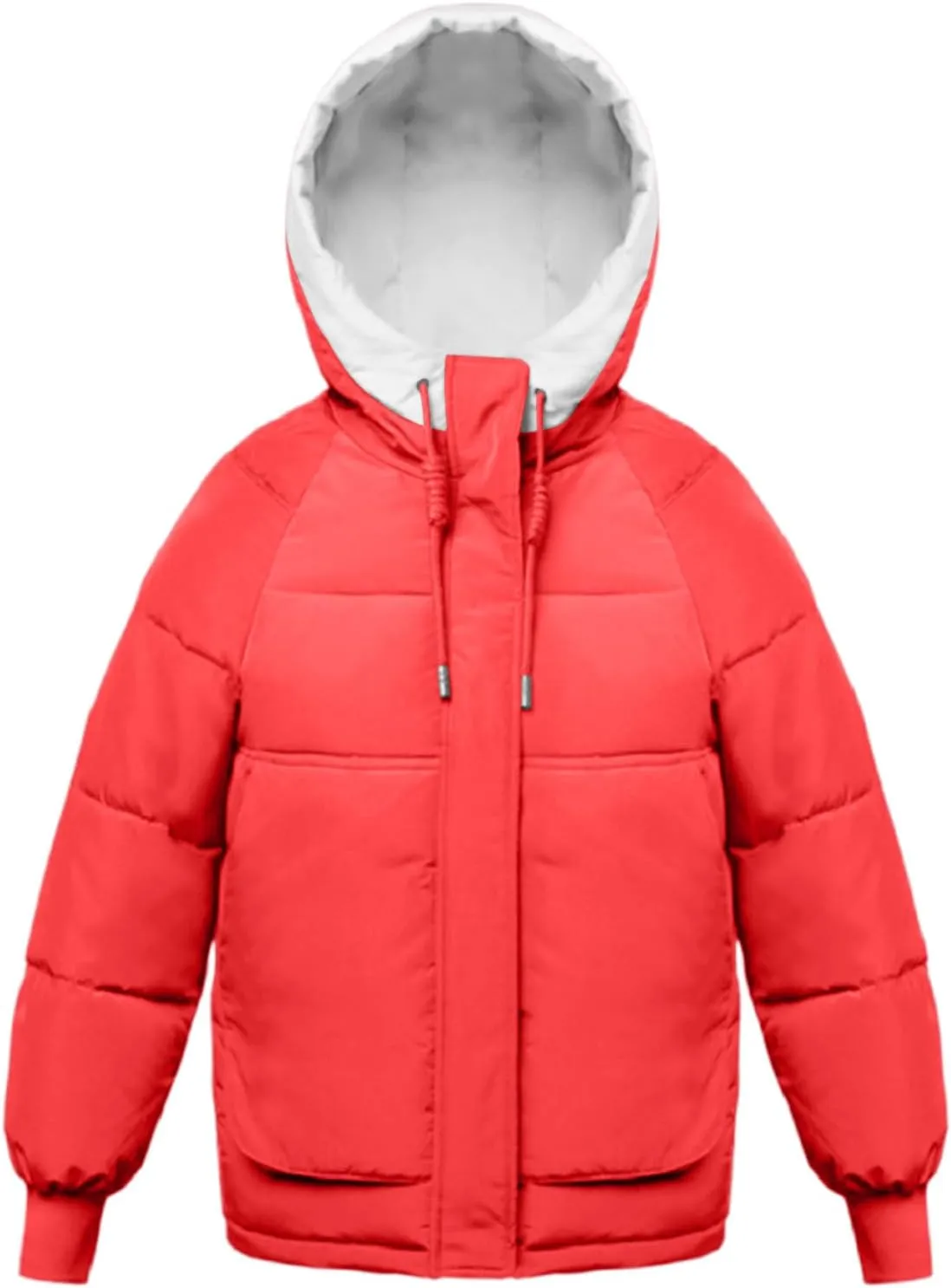 Womens Winter Quilted Hooded Jackets, Full Zip Thicken Long Sleeve Puffer Jacket Windproof Coats with Pocket