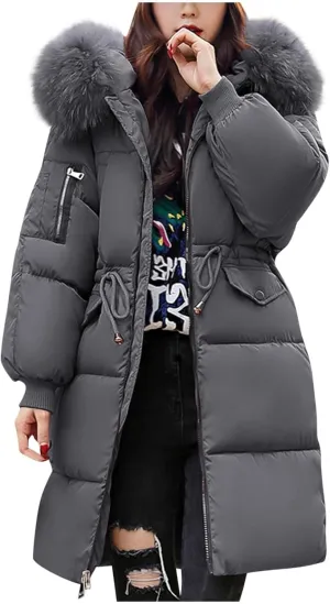 Women's Winter Warm Winter Mid Lenght Down Puffer Coats Ladies Lightweight Jackets with Hood Plus Size Slim Trench
