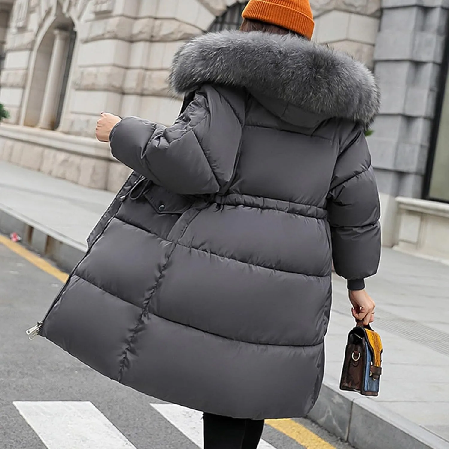 Women's Winter Warm Winter Mid Lenght Down Puffer Coats Ladies Lightweight Jackets with Hood Plus Size Slim Trench