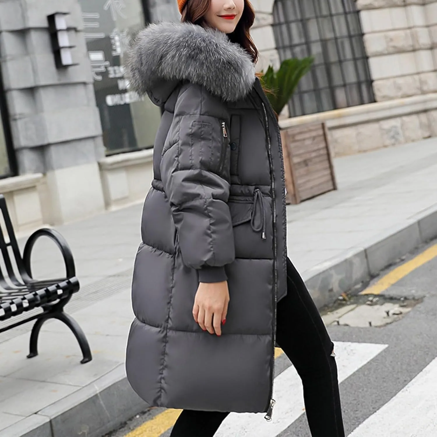Women's Winter Warm Winter Mid Lenght Down Puffer Coats Ladies Lightweight Jackets with Hood Plus Size Slim Trench