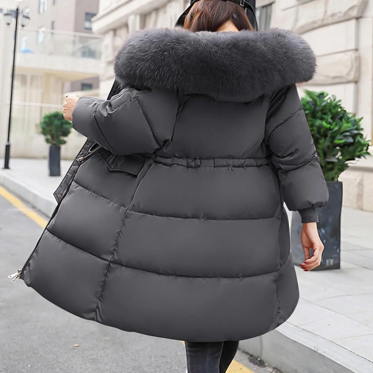 Women's Winter Warm Winter Mid Lenght Down Puffer Coats Ladies Lightweight Jackets with Hood Plus Size Slim Trench