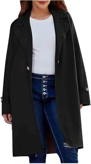 Women's Winter Wool Coat Casual Notch Lapel Single-Breasted Peacoat Overcoat Business Work Pea Caot Long Trench Coats