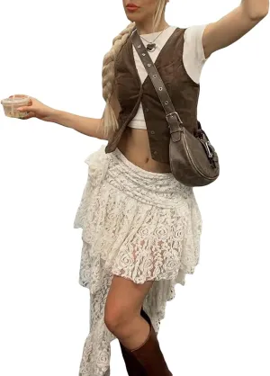 Womens Y2k Lace Trim Lolita Bloomers Cute Lace Bow Layered Ruffled Frilly Skirts Fairy Bodycon Mini Bloomer Skirts