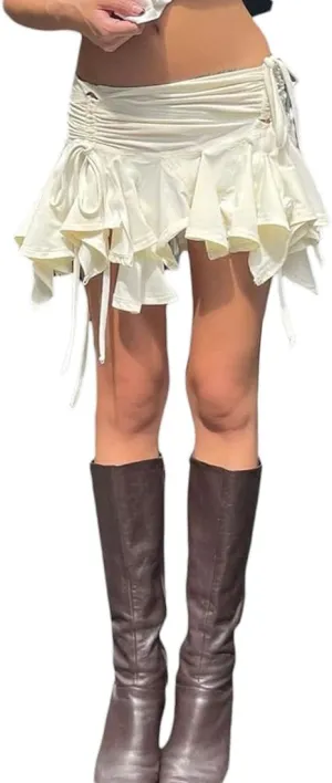 Womens Y2k Lace Trim Lolita Bloomers Cute Lace Bow Layered Ruffled Frilly Skirts Fairy Bodycon Mini Bloomer Skirts