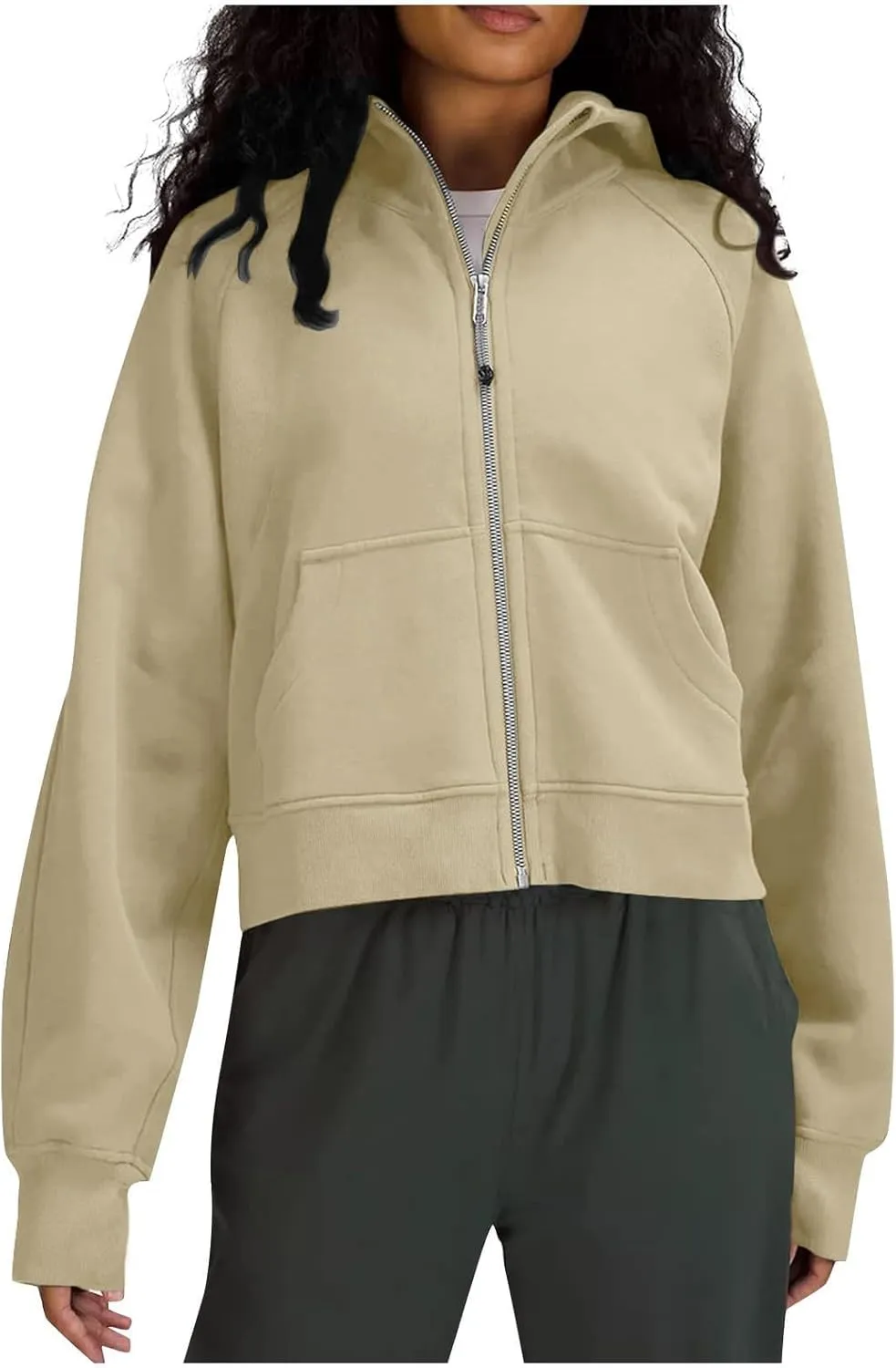 Womens Zip Up Cropped Hoodies Oversized Fleece Sweatshirt Full Zip Jackets Trendy Y2k Tops 2024 Fall Outfits