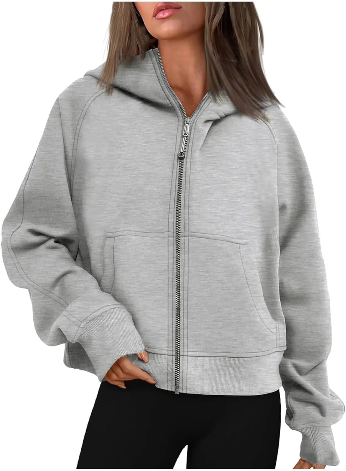 Womens Zip Up Cropped Hoodies Oversized Fleece Sweatshirt Full Zip Jackets Trendy Y2k Tops 2024 Fall Outfits