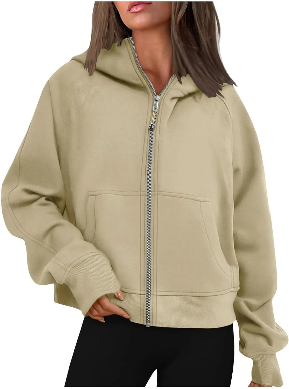 Womens Zip Up Cropped Hoodies Oversized Fleece Sweatshirt Full Zip Jackets Trendy Y2k Tops 2024 Fall Outfits