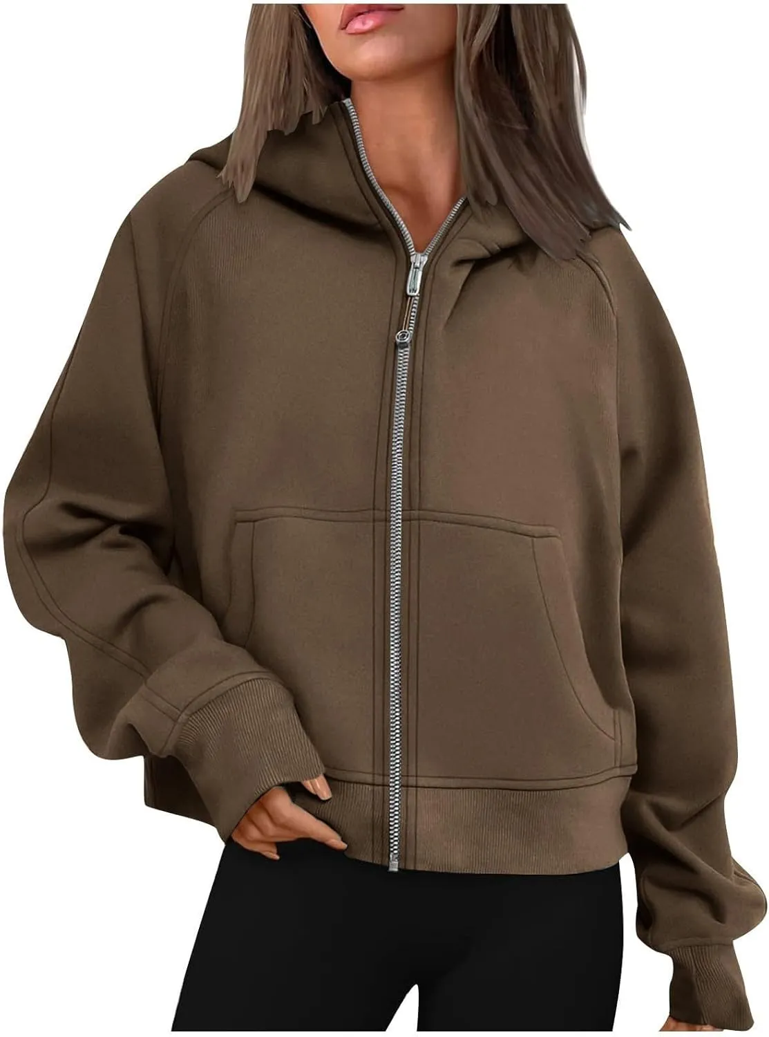 Womens Zip Up Cropped Hoodies Oversized Fleece Sweatshirt Full Zip Jackets Trendy Y2k Tops 2024 Fall Outfits