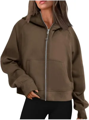 Womens Zip Up Cropped Hoodies Oversized Fleece Sweatshirt Full Zip Jackets Trendy Y2k Tops 2024 Fall Outfits